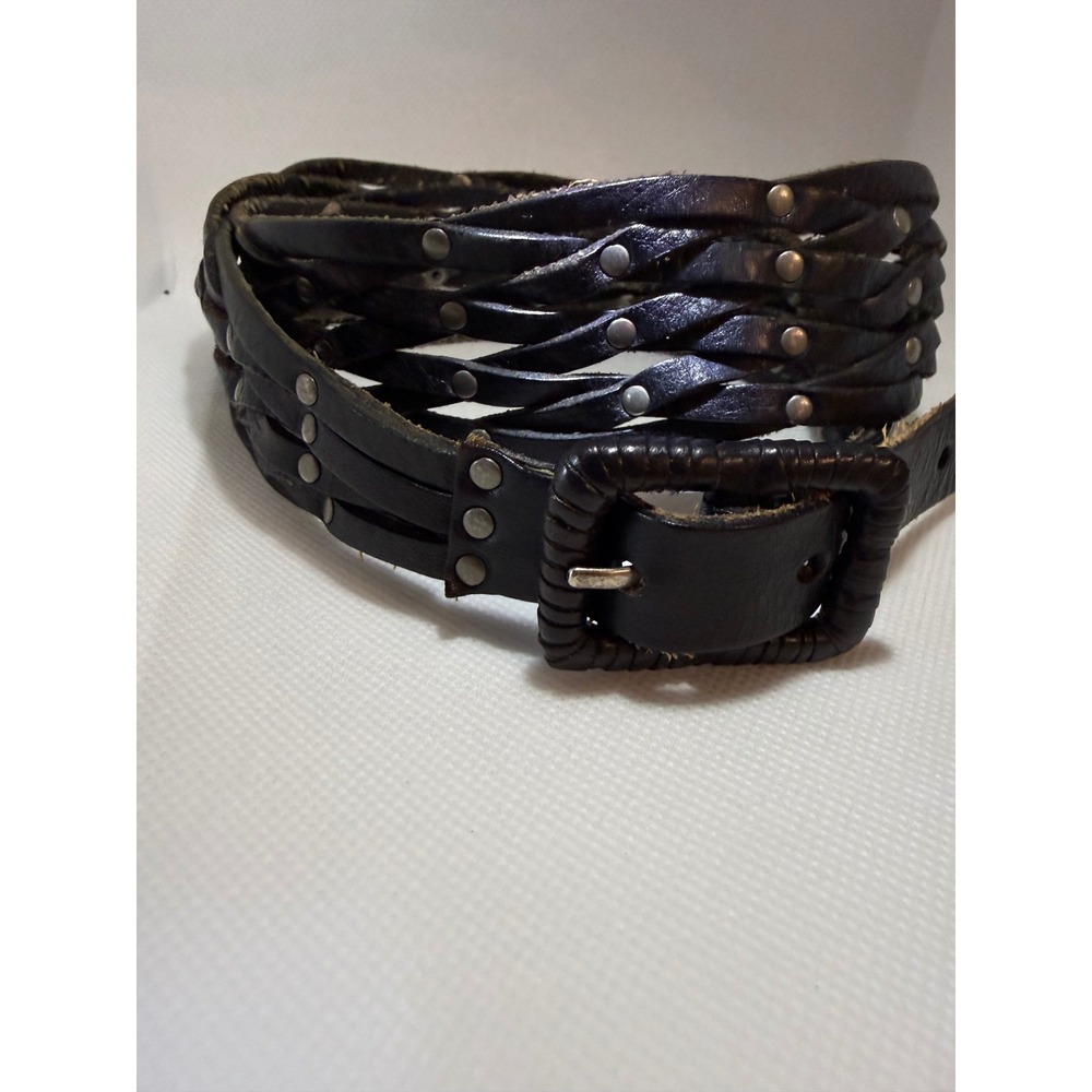 Calvin Klein Black Braided Leather Studded Belt Womens Medium 410305